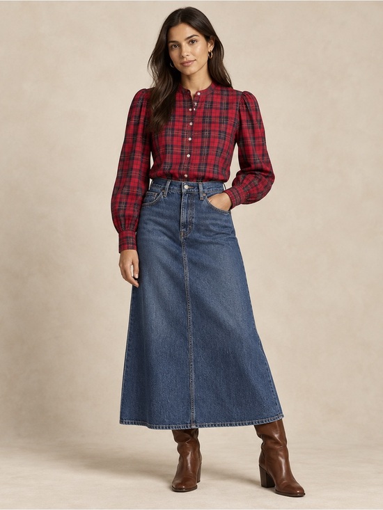 Polo Ralph Lauren Tops - Polo Ralph Lauren Women’s 8 Tartan Plaid Puff Sleeve Button Shirt Red Cotton